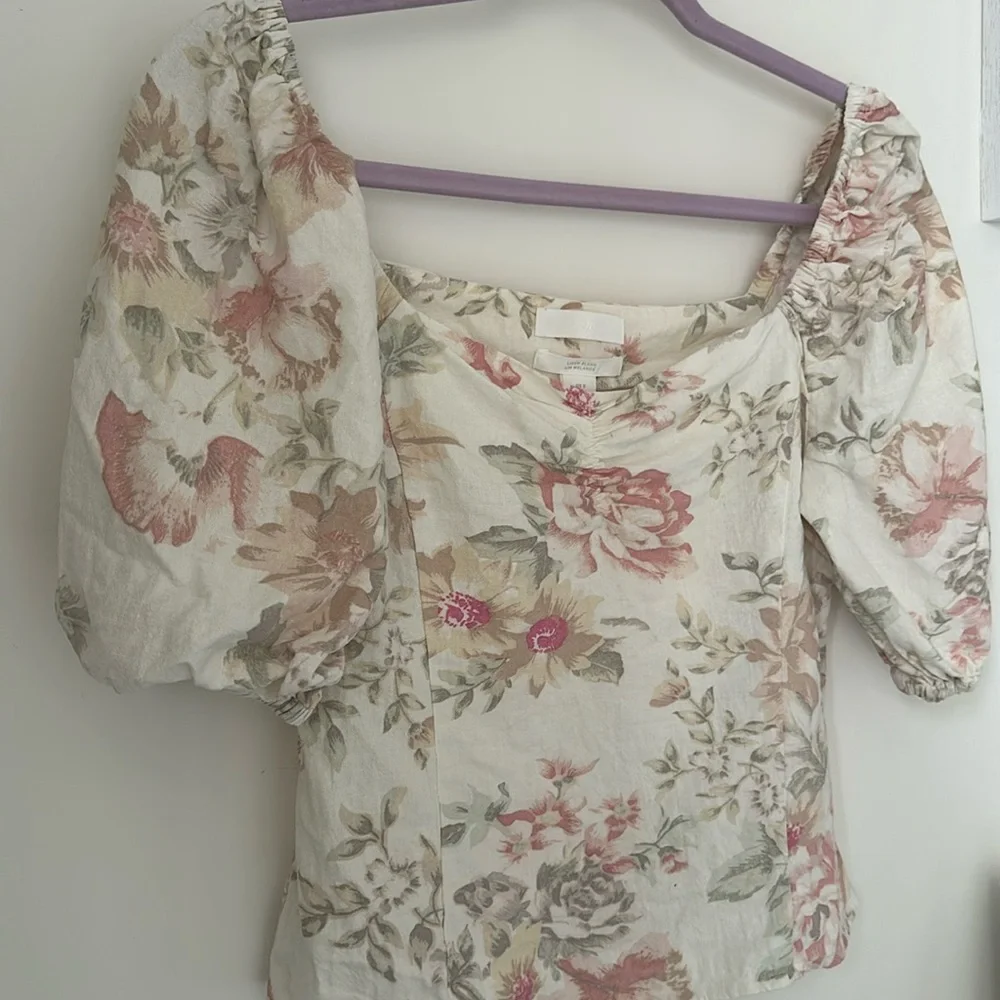 H&M Linen Blend Floral Top Blouse small - Picture 9 of 10